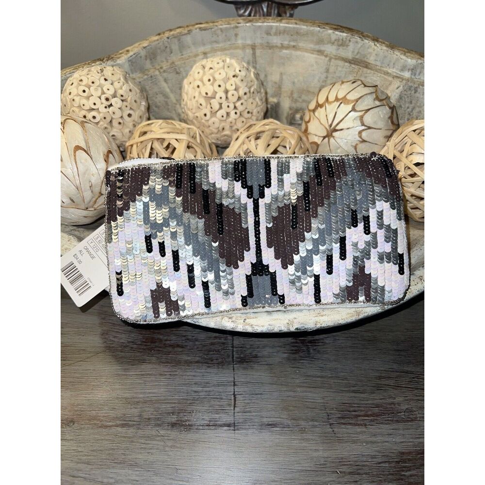 NWT Ecote Silver Sequin Clutch Pouch Makeup Bag Purse Urban Outfitters